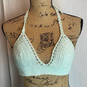 Sea Dreamer Crochet Bikini Top Halter Mint Green Sz S/M Boho Hippie